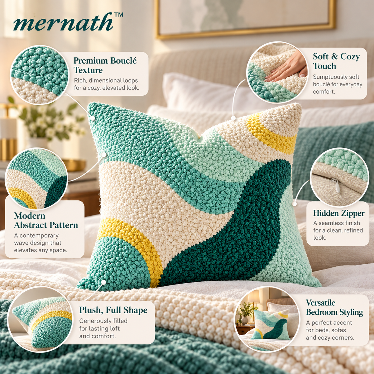 𝒎𝒆𝒓𝒏𝒂𝒕𝒉™ Textured Bouclé Decorative Throw Pillow